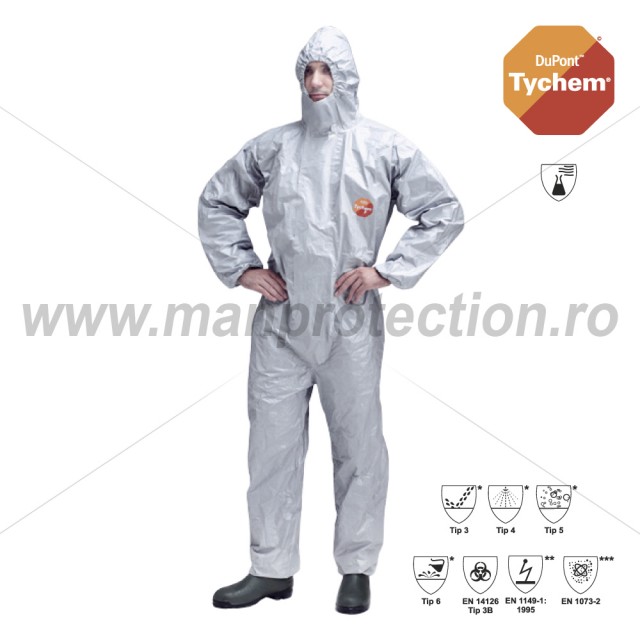 Combinezon de protectie chimica Tychem F Standard, art. B907 ( 4082TF )